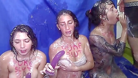 Sexy brunette hair fucks with a dildo